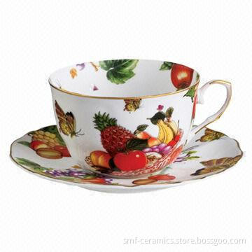 Porcelain Cup and Saucer, Line Design, FDA, 84/500/EEC and LFGB Marks